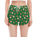 Santa Claus And Reindeer Emoji Print Women's Split Running Shorts