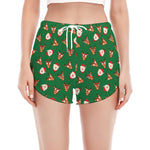 Santa Claus And Reindeer Emoji Print Women's Split Running Shorts
