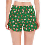 Santa Claus And Reindeer Emoji Print Women's Split Running Shorts