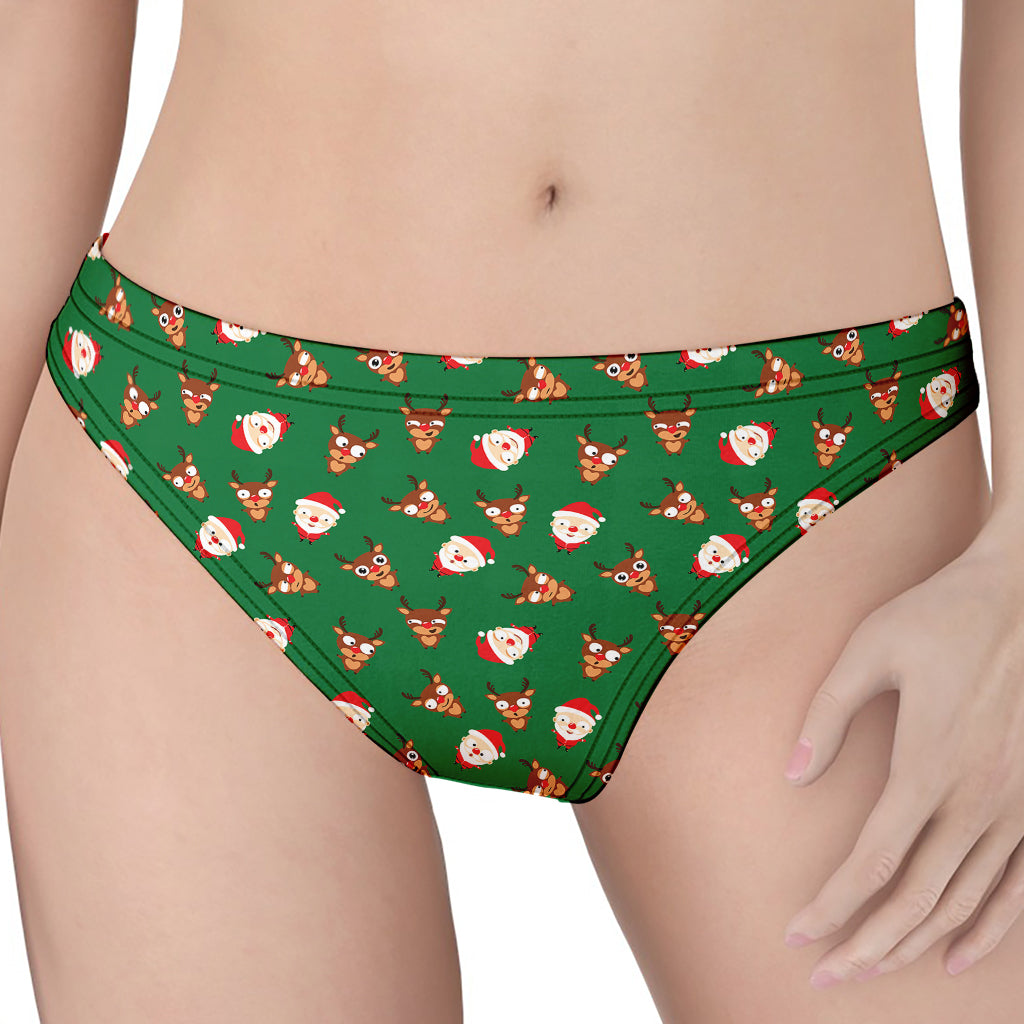 Santa Claus And Reindeer Emoji Print Women's Thong