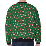 Santa Claus And Reindeer Emoji Print Zip Sleeve Bomber Jacket