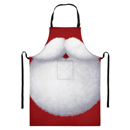 Santa Claus Beard Print Bib Apron With Pocket