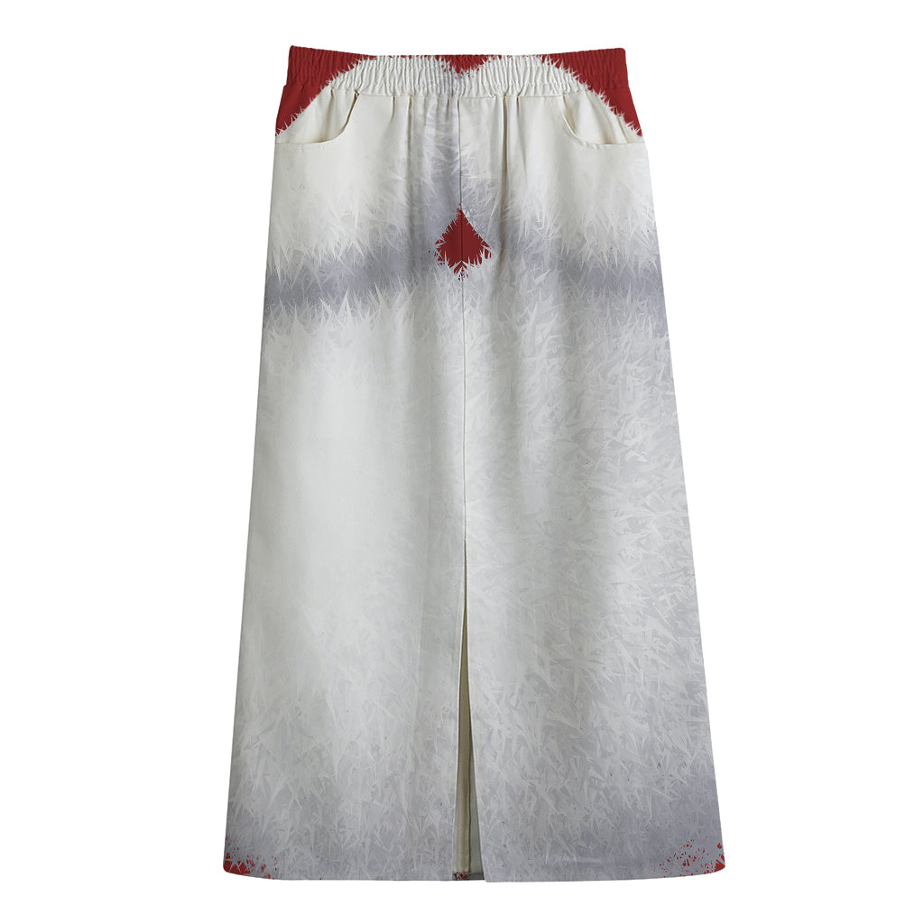 Santa Claus Beard Print Cotton Front Slit Maxi Skirt