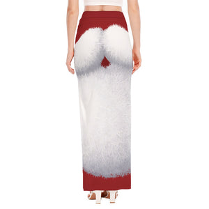 Santa Claus Beard Print High Slit Maxi Skirt