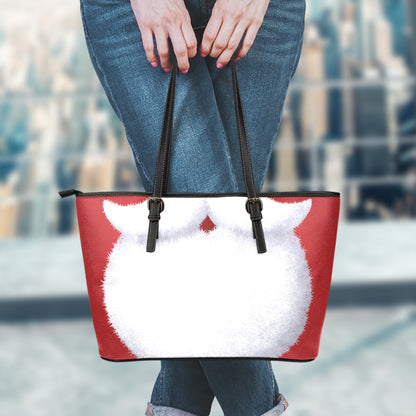 Santa Claus Beard Print Leather Tote Bag