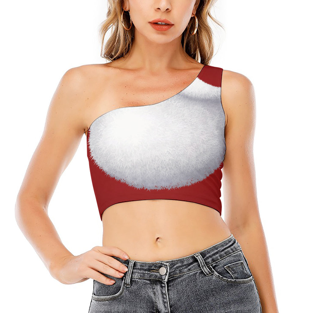 Santa Claus Beard Print One Shoulder Crop Top