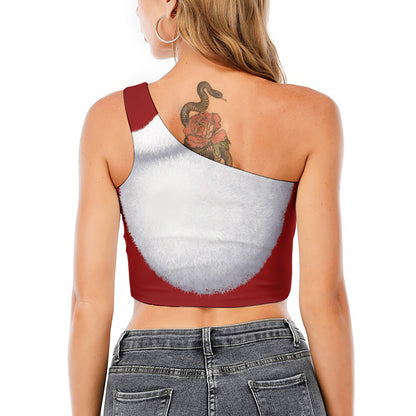 Santa Claus Beard Print One Shoulder Crop Top