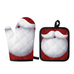 Santa Claus Beard Print Oven Mitt And Pot Holder Set