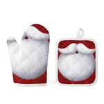 Santa Claus Beard Print Oven Mitt And Pot Holder Set