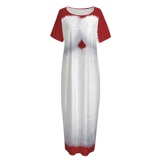 Santa Claus Beard Print Short Sleeve Long Nightdress