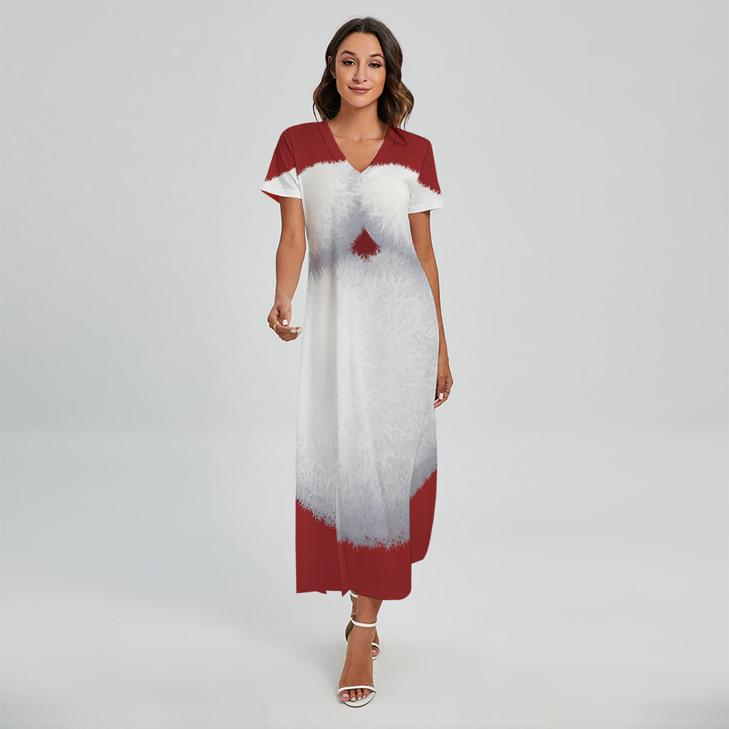 Santa Claus Beard Print Short Sleeve Maxi Dress