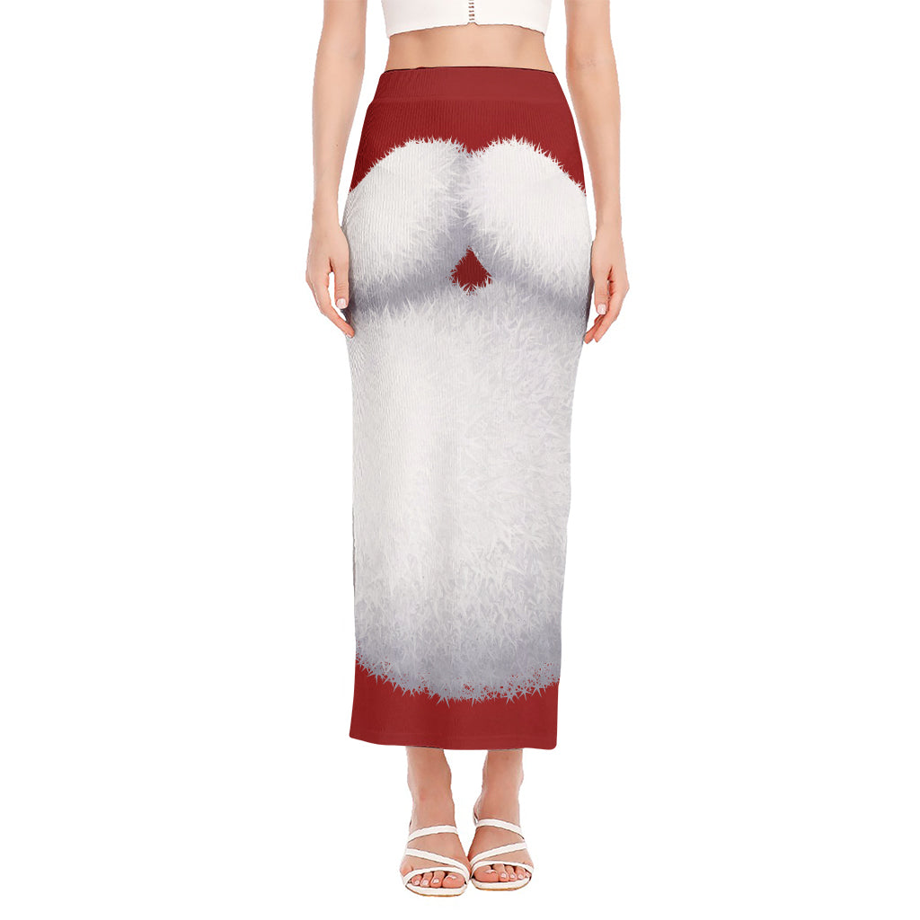 Santa Claus Beard Print Side Slit Maxi Skirt