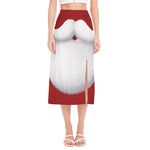 Santa Claus Beard Print Side Slit Midi Skirt