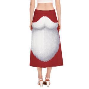 Santa Claus Beard Print Side Slit Midi Skirt