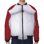 Santa Claus Beard Print Zip Sleeve Bomber Jacket