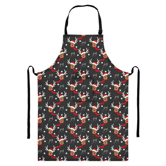 Santa Claus Deer Pattern Print Bib Apron With Pocket
