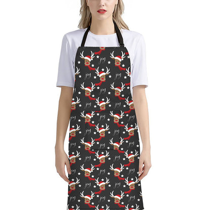 Santa Claus Deer Pattern Print Bib Apron With Pocket