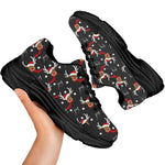 Santa Claus Deer Pattern Print Black Chunky Shoes