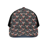 Santa Claus Deer Pattern Print Black Mesh Trucker Cap