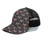 Santa Claus Deer Pattern Print Black Mesh Trucker Cap
