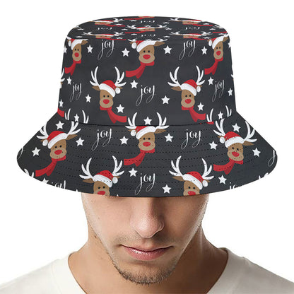 Santa Claus Deer Pattern Print Bucket Hat