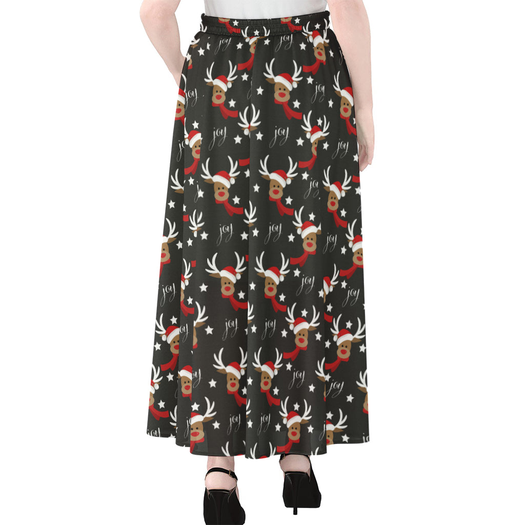 Santa Claus Deer Pattern Print Chiffon Maxi Skirt