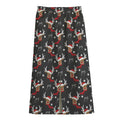 Santa Claus Deer Pattern Print Cotton Front Slit Maxi Skirt