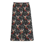 Santa Claus Deer Pattern Print Cotton Front Slit Maxi Skirt