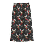 Santa Claus Deer Pattern Print Cotton Front Slit Maxi Skirt