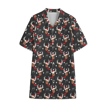 Santa Claus Deer Pattern Print Cotton Hawaiian Shirt