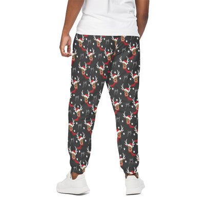 Santa Claus Deer Pattern Print Cotton Pants