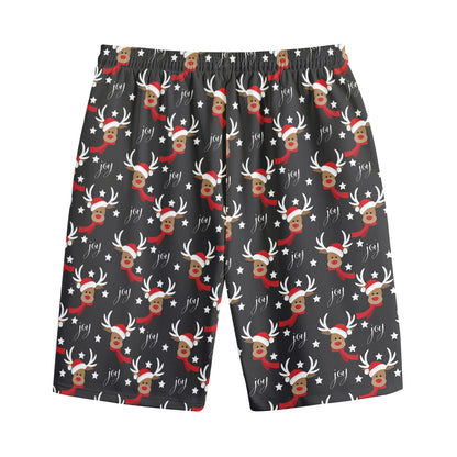 Santa Claus Deer Pattern Print Cotton Shorts