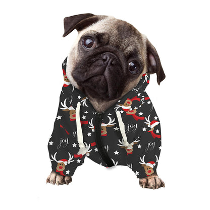Santa Claus Deer Pattern Print Dog Zip Up Hoodie