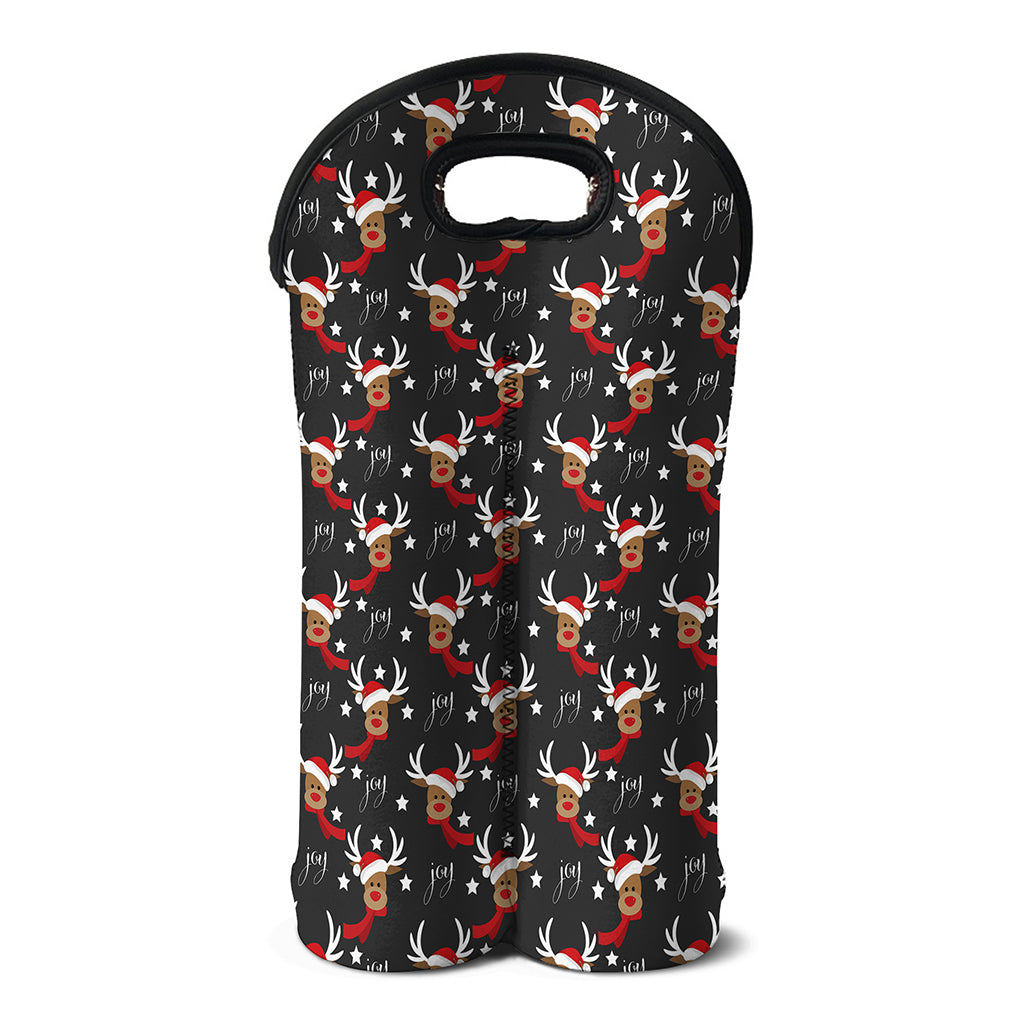 Santa Claus Deer Pattern Print Double Neoprene Wine Tote