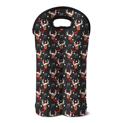 Santa Claus Deer Pattern Print Double Neoprene Wine Tote