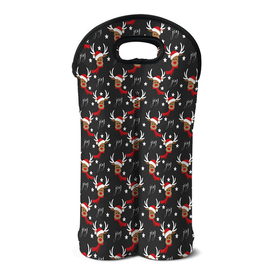 Santa Claus Deer Pattern Print Double Neoprene Wine Tote
