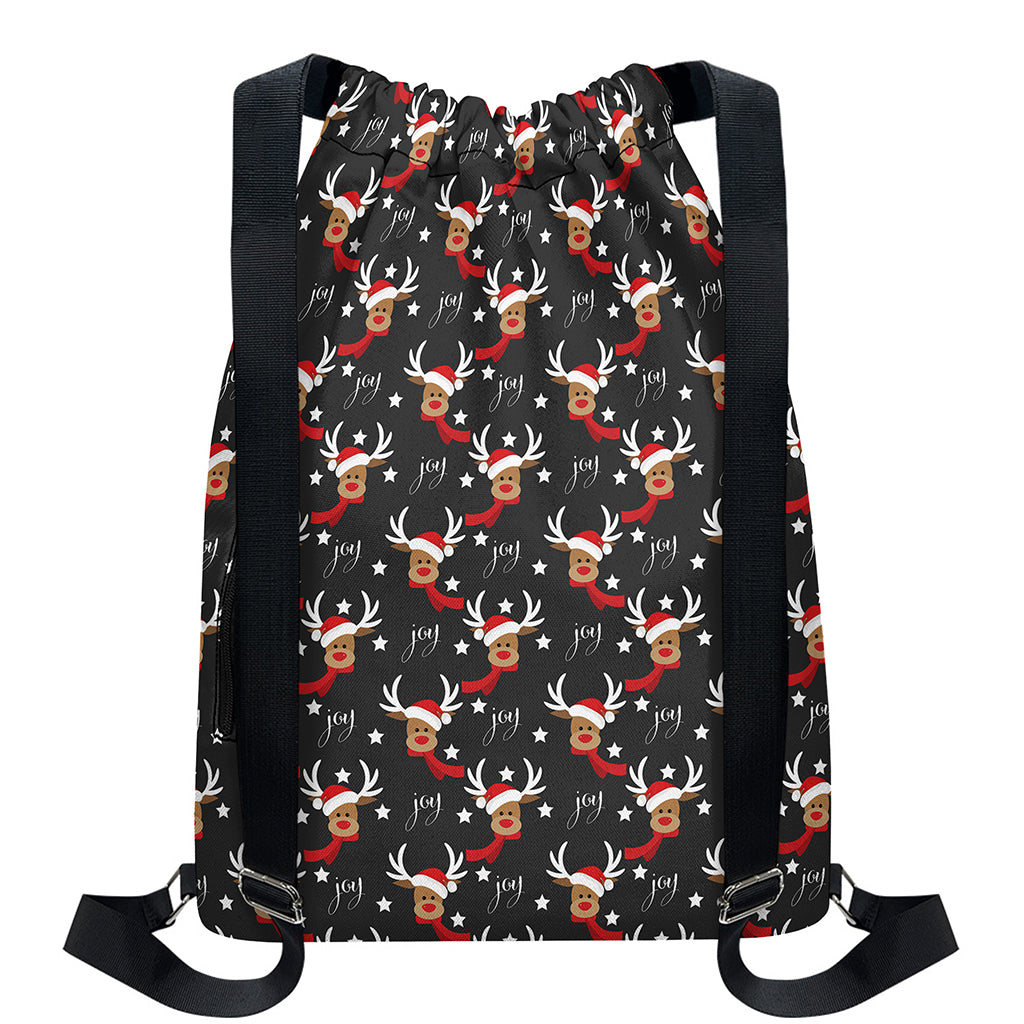 Santa Claus Deer Pattern Print Drawstring Backpack