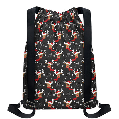 Santa Claus Deer Pattern Print Drawstring Backpack