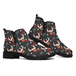 Santa Claus Deer Pattern Print Flat Ankle Boots