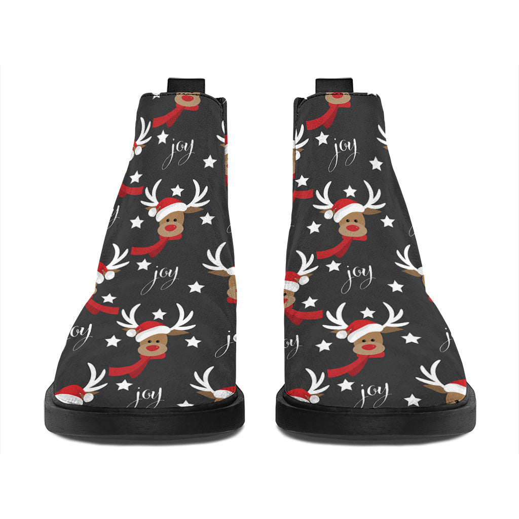 Santa Claus Deer Pattern Print Flat Ankle Boots