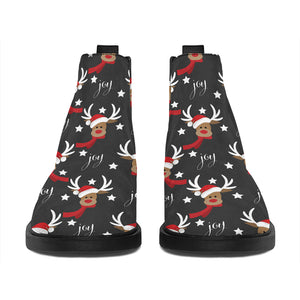 Santa Claus Deer Pattern Print Flat Ankle Boots