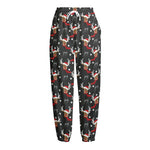Santa Claus Deer Pattern Print Fleece Lined Knit Pants