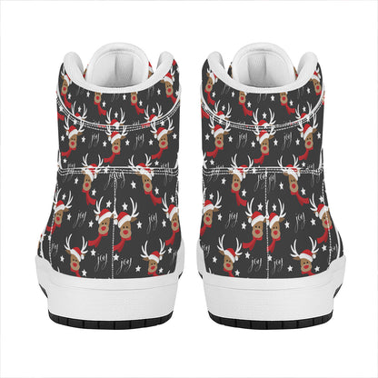 Santa Claus Deer Pattern Print High Top Leather Sneakers