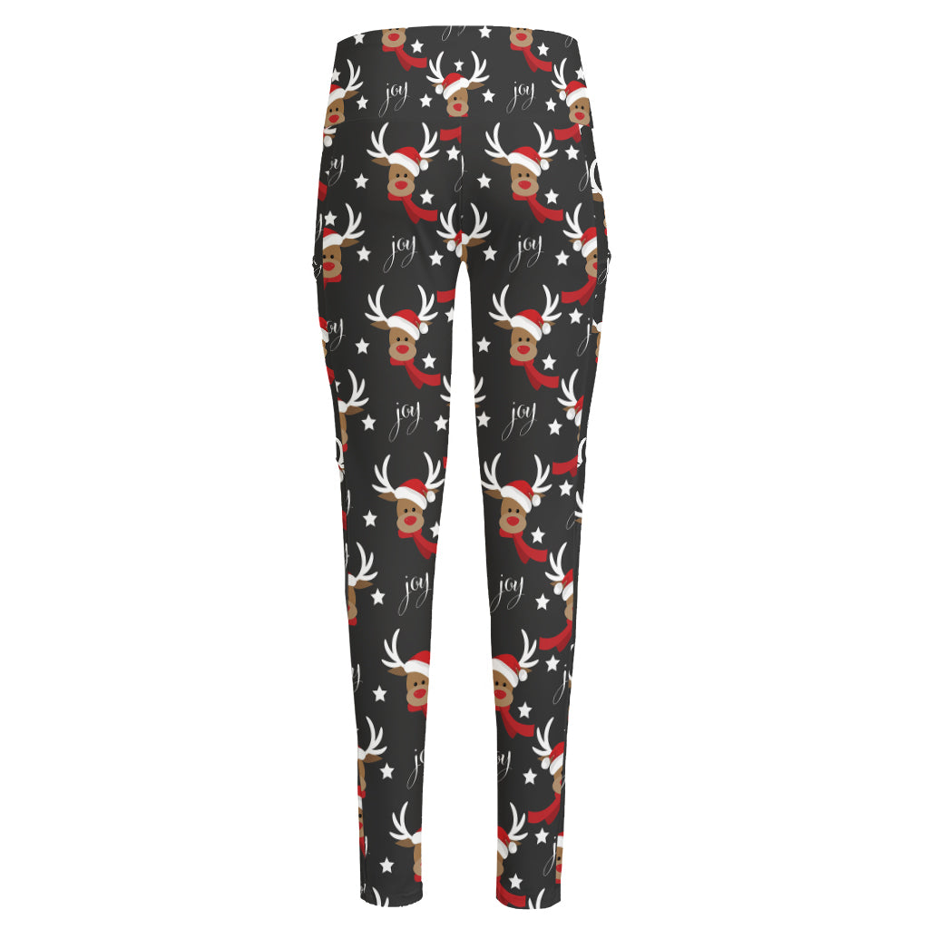 Santa Claus Deer Pattern Print High-Waisted Pocket Leggings