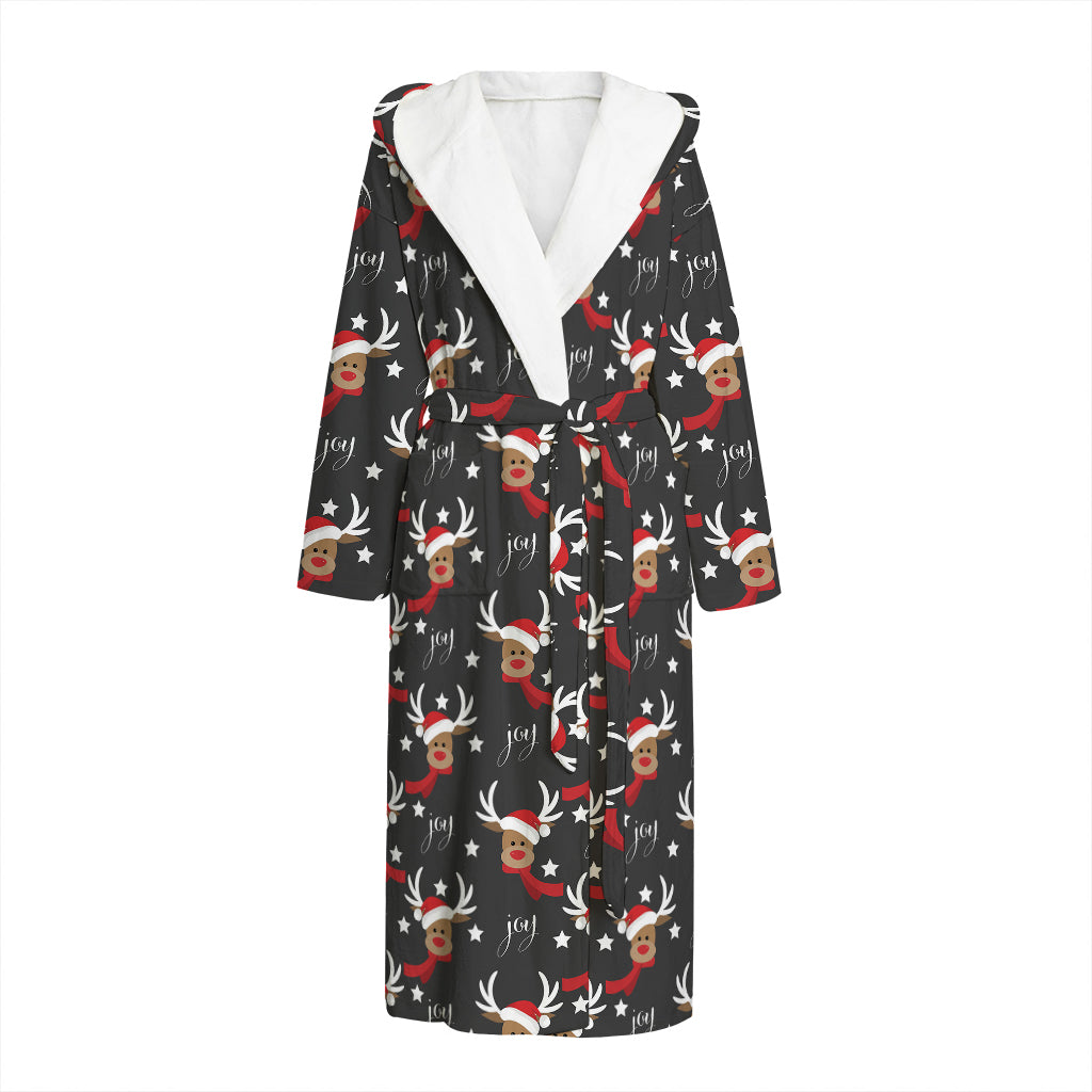 Santa Claus Deer Pattern Print Hooded Bathrobe