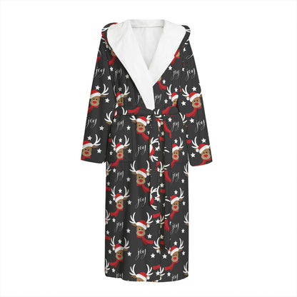 Santa Claus Deer Pattern Print Hooded Bathrobe