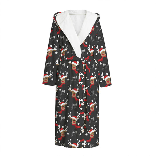 Santa Claus Deer Pattern Print Hooded Bathrobe