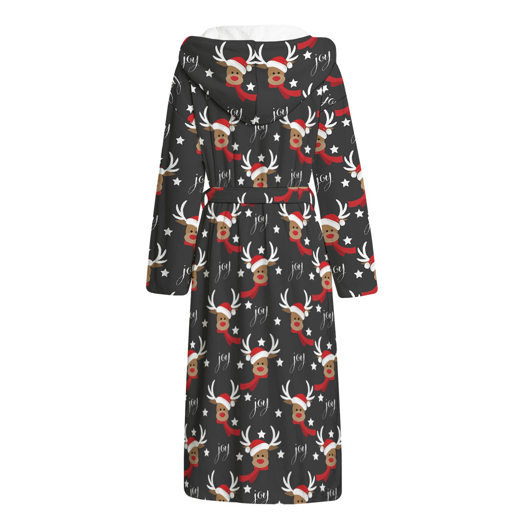 Santa Claus Deer Pattern Print Hooded Bathrobe
