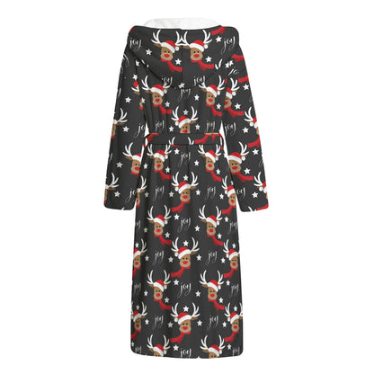 Santa Claus Deer Pattern Print Hooded Bathrobe