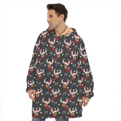 Santa Claus Deer Pattern Print Hoodie Blanket